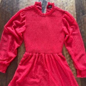 Juniors Red Smocked Long Sleeve Mini Skater Dress Size S
